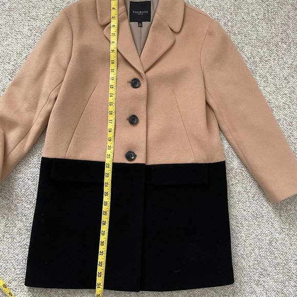 NWOT TALBOTS Black & Beige Color-Block Wool Coat - Size 8P - Picture 6 of 9